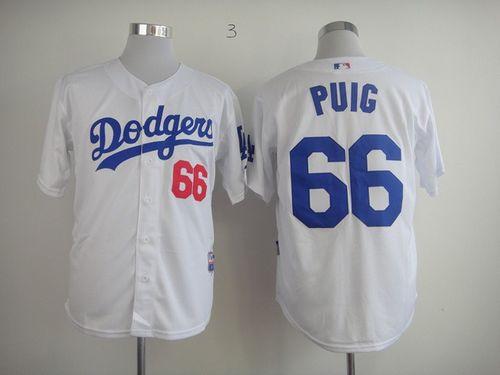 Dodgers #66 Yasiel Puig White Cool Base Stitched MLB Jersey - Click Image to Close